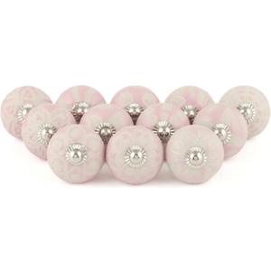 Drawer Knobs - Handmade Ceramic Dresser Pull Handle Kitchen Cabinets Countryside Farmhouse Boho Decor Furniture Hardware - Pink - Pack of 12