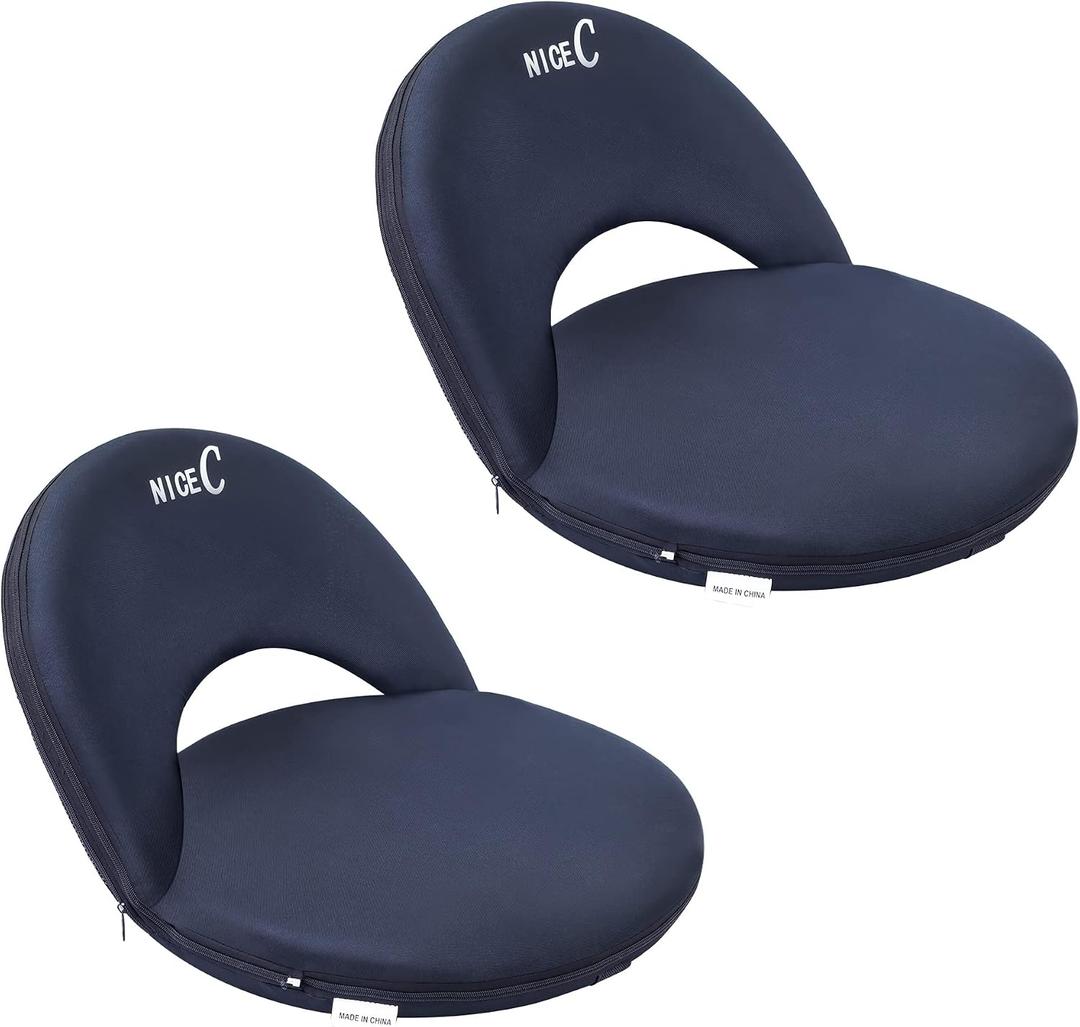 Nice C Stadium Seats, Floor Chairs, Bleacher Chairs, 10-Position Reclining Waterproof Cushion, Ultralight, Foldable, Extra Thick Padding, with Shoulder Strap & Net Pocket (Set of 2 Black)