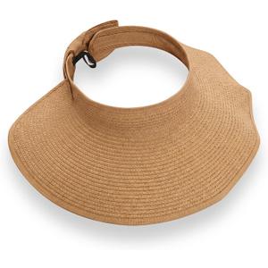 Fumwase Sun Visors for Women Straw Beach Hat Foldable Straw Wide Ponytail Summer Hats Adjustable Cooling Summer Cap for Travel (Khaki)
