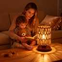 Handmade Rattan Lamp Farmhouse Table Lamp for Bedroom, Rustic Woven Lamps for Night Stands with Warm White LED Bulb, Boho-Inspired Boho Lamp for Living Room Kitchen Nook, 12cm Shade 20cm Height