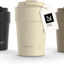 LARS NYSM Thermo Coffee Mug to go 13oz | Travel Mug 0.38 Liter with Insulation | Leak Proof Stainless Steel Thermal Tumbler for Coffee and Tea on the Go (Almond Beige, 12.9oz)