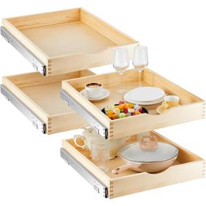 Sintuff 4 Set Wooden Pull out Tray Cabinet Organizer Soft Close Roll out Shelves for Kitchen Cabinets Fully Assembled Slide Pantry Shelves (18'' X 21'')