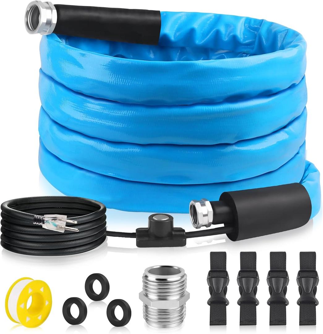 FANOVO 15ft Heated Water Hose for RV, Heated Drinking Water Hose with Energy Saving Thermostat to Keep Drinking Water Running in Cold Winter, for Campers, Trailers