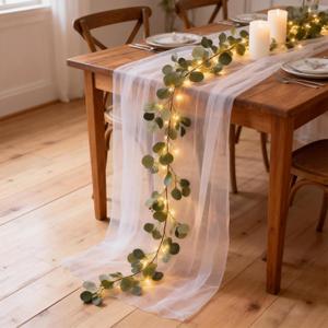 Artificial Eucalyptus Garland with Lights, 6FT Fairy Light Eucalyptus Vine with Timer, 8 Modes, Waterproof Battery Operated, Faux Greenery Vine for Spring Easter Wedding Decoration (Eucalyptus)