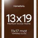 Homeforia 13x19 Picture Frame Brown, High End Dark Oak 13x19 Wooden Frames with Mat 11x17, 13 x 19 Walnut Wood Poster Frame Matted to 11 by 17, 19x13 Hanging Frames, Tempered Glass, Wall Kit, Set of 1