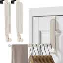 Over The Door Drying Rack, Foldable Portable Over The Door Hooks Hanger with Retractable Hanging Rod, Over The Door Clothes Drying Rack Equipped with Non-Slip Pads for Door Protecter (2, Milky White)