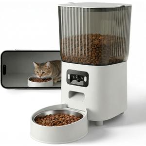 Automatic Cat Feeder with Wide-Angle Camera, 5L Smart Dog Food Dispenser, App Control, 1080P Night Vision,Motion Detection, Two-Way Audio, Large Hopper, Feeding Timer (Single-Bowl pro)