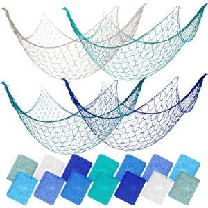 14 Pack Natural Fish Netting Decorative 80 x 40 Inch Beach Ocean Decoration Fish Net Photo Decorations Pirate Nautical Sea Party Decorations Picture for Wall Hanging (7 Colors)