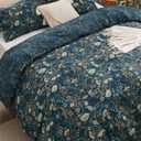 Bedsure Duvet Cover King Size - Reversible Floral Duvet Cover Set with Zipper Closure, 3 Pieces Navy Blue Bedding Set with 8 Corner Ties and 2 Pillow Shams 20"x36"