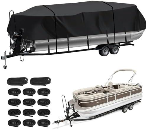 Heavy Duty Trailerable Pontoon Boat Cover (XL), 22'1''-24'2'' Marine Grade Waterproof Cover with Adjustable Windproof Tightening Strap & Anti-UV for SunTracker Party Barge/SPORTFISH/Fishin Barge