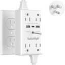 Wall Outlet Extender with Screw, 8 Way Outlets with 1680J Surge Protected, Multi Plug Wall Outlet with USB Ports, LED Indicator, 1875W Wall Mounted Surge Protectors for Dorm Room Office Kitchen
