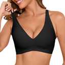ULTREAGLE Wireless Bras for Women Bralettes - Womens Seamless Low Cut Deep V Bra No Underwire Padded Tshirt Bras (Black, XL)