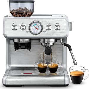 Kndko Espresso Machine, 15 Bar Semi-Automatic Espresso Coffee Maker, Stainless Steel Detachable Water Tank, Milk Frother and Bean Grinder, Perfect for Latte, Cappuccino