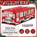 Peryiter Christmas Rectangle Fitted Tablecloth Santa Claus Bus Washable Xmas Table Cover Polyester Reusable Rectangular Tablecloth for Christmas Winter Holiday Party Decoration Dining Supply