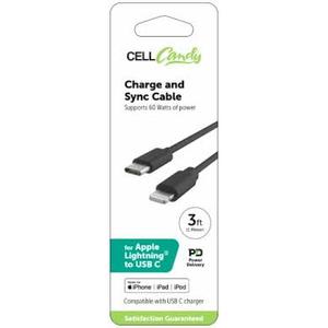 CellCandy Fast Charge And Sync Cable 3 Ft For Apple Lightning to USB C