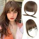 Clip in Bangs Real Human Hair,Soft Brown Bangs Hair Clip on Fake Bangs with Temples for Women Daily Wear(Soft Brown)