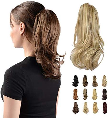 SOFEIYAN 13" Ponytail Extension Long Curly Ponytail Clip in Claw Hair Extension Natural Looking Synthetic Hairpiece for Women, Light Ash Brown & Bleach Blonde