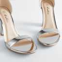 Ankis White Heels Wedding Shoes for Bride Women Chunky Heels Pearl High Heels Heeled Sandals 4 Inch, Silver US 6