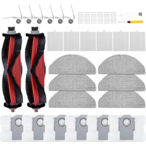 34 Pack Q7 M5+ Replacement Accessories Compatible with Roborock Q7 M5 / Q7 L5 / Q7 L5+ Robot Vacuum, 2 Mainbrushes, 6 Scent Tablets, 6 HEPA Filters, 6 Dust Bags, 6 Mop Pads, 6 Side Brushes