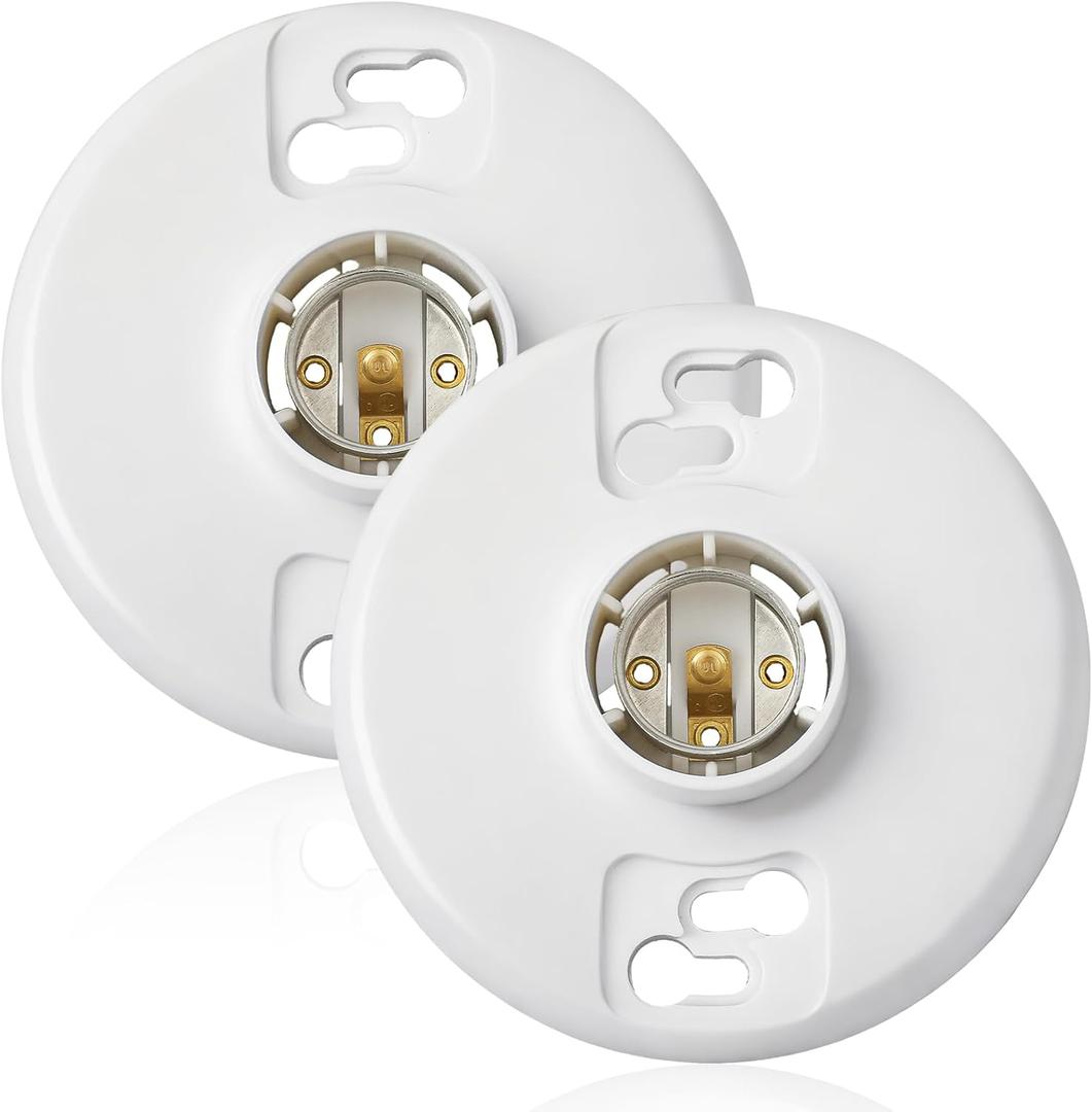 2 Pcs E26 Medium Base Ceiling Lamp Holder Keyless Light Sockets White Bulb Socket Incandescent Fluorescent CFL Lamp Holder 660w 250v (Phenolic Resin)