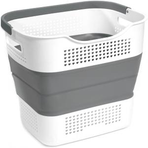 GREATLINK Foldable Laundry Basket Collapsible Laundry Hamper, Laundry Basket Dorm with Handles, Clothes Hamper & Laundry Bin, Pop Up Storage Container/Organizer, Plastic Hamper/Basket, Grey