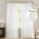 FMFUNCTEX Pinch Pleated Curtains 84 Inches Long for Living Room, White Semi Sheer Faux Linen Textured Pleat Drapes for Bedroom with Hooks, Light Filtering Neutral Farmhouse Window Drapes 2 Panels