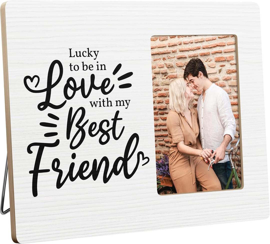 Romantic Gifts for Couples, Boyfriend Girlfriend Picture Frame, Lucky to Be in Love with My Best Friend, 4x6 Inch Photo