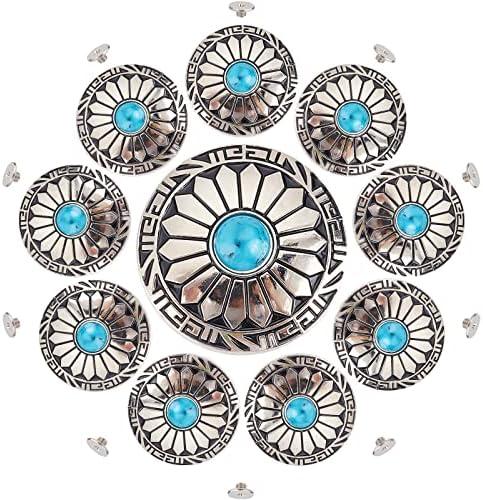 GORGECRAFT 1 Box 10Pcs 30mm Screw Back Buttons Sunflower Decorative Buckle Round Vintage Western Style Blue Turquoise Concho Flower Buds Daisy Buttons Replacement Buckle for DIY Leather Craft Fabrics