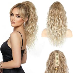 ZQIAN BEAUTY Claw Clip Ponytail Extension - Soft Wavy Pony Tails Hair Extensions, Synthetic Hair Extensions Ponytail, Clip in Ponytail (Color: Medium Blonde with Bleach Blonde Ends)