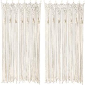 Boho Macrame Curtain Handmade String Curtain with Tassel Large Macrame Wall Hanging Boho Room Divider Art Decor for Living Room Bedroom Bohemian Wedding Party Decor, 2 Panels 79" L x 35" W