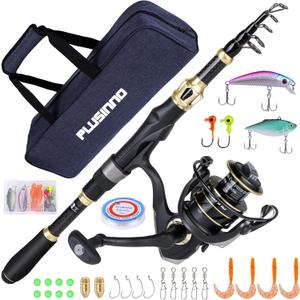 PLUSINNO Fishing Rod and Reel Combo,Fishing Pole,Telescopic Fishing Rod Kit with Spinning Reel, Telescopic Fishing Pole with Carrier Bag for Freshwater Saltwater for Men Women (1.98M 6.49FT)