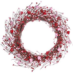 J'FLORU Valentine’s Day Wreaths for Front Door 20 Inch Valentines Day Wreath Valentines Wreath with Cute Hearts and Berries Valentine’s Day Gifts Anniversary Wedding Decorations (Red/Pink)