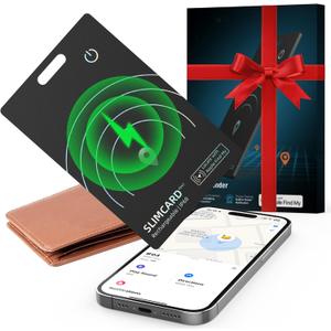 Thin Wallet Tracker, [Apple MFi Certified] Wallet Tracker Card 0.07in Slim Rechargeable Tracking Card Bluetooth Wallets Finder IP68 Waterproof for Purse, Keys, Bags, Passport (iOS Only) (Black)