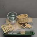 Cycodo 8 in 1 Acrylic Hamster Cage,2-Tier Dwarf Hamster Cage with Wooden Wheel & Hideout,Small Hamster Habitat with Accessories,Clear Pet Mice House, (Green,14" L*10" W*11" H)