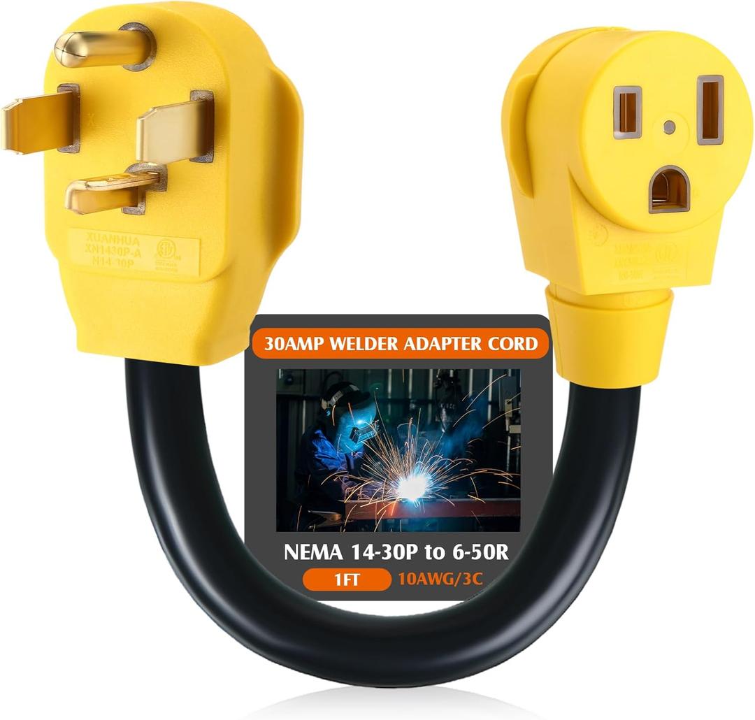 Kanayu 1FT Dryer Adapter 4 Prong to 3 Prong,Welder Adapter Cord Compatible with NEMA 14-30P to 6-50R,EV Charger Power Cord, 30Amp Male Plug to 50Amp Female Receptacle, Heavy Duty STW 10AWG*3C