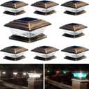HUYIENO Solar Post Cap Lights Outdoor LED Lighting Deck Fence Light Two Modes Warm White/7 RGB Color Changing Suitable for 4x4 5x5 Wooden Posts (Brushed Copper, 8pk), HY1238