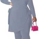 Plus Size 2 Piece Outfits for Women Pants Sets Sexy Elegant Long Sleeve Split Shirt Bodycon Casual tracksuits (L)