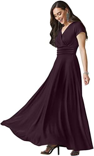 KOH KOH Womens Sexy Cap Short Sleeve V-Neck Flowy Cocktail Gown, Small