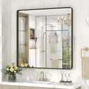36x36 Inch Bronze Framed Bathroom Mirror, Rectangle Brushed Bronze Metal Vanity Mirror, Square Modern Wall Mirror, Rounded Corner, Tempered Glass, Anti-Rust, Shatterproof (Horizontal/Vertical)
