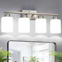 Brushed Nickel Bathroom Light Fixtures with Milk Glass Shades, Eye-Friendly 4 Light Vanity Lights for Bathroom, Vanity Lights with E26 Socket (Bulbs Not Included), for Mirror, Bedroom, Hallway