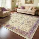 Przemy Area Rug for Living Room, 6x9Ft Washable Rugs for Bedroom, Non-Slip Floral Carpet for Home Office Nursery Dining Room Kitchen, Purple and Beige