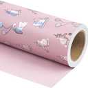 WRAPAHOLIC Reversible Wrapping Paper - Mini Roll - 17 Inch x 33 Feet - Cute Cats Design and Solid Pink Design for Birthday, Holiday, Baby Shower