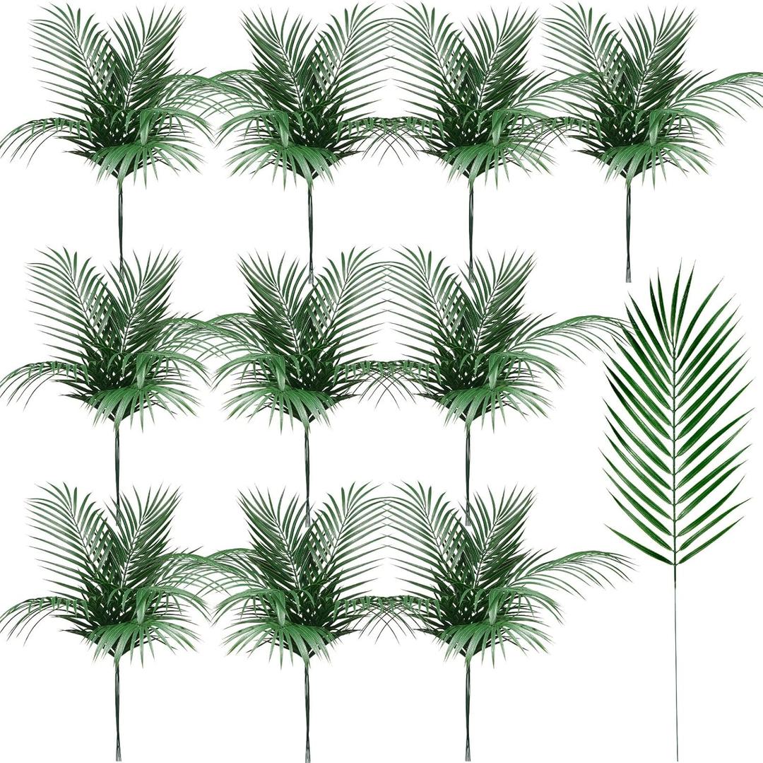 Jutom 100 Pcs 25 Inch Artificial Palm Leaves Decor Large Tropical Faux Plants Plastic Fronds Fake Palm Branches Tree Leaves for Sunday Tree Vase Jungle Beach Party Wedding Decoration