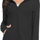 HISKYWIN Women's UPF 50+ UV Sun Protection Hoodie Long Jacket Workout Long Sleeve Zip Shirt Lightweight Outdoor Hooded