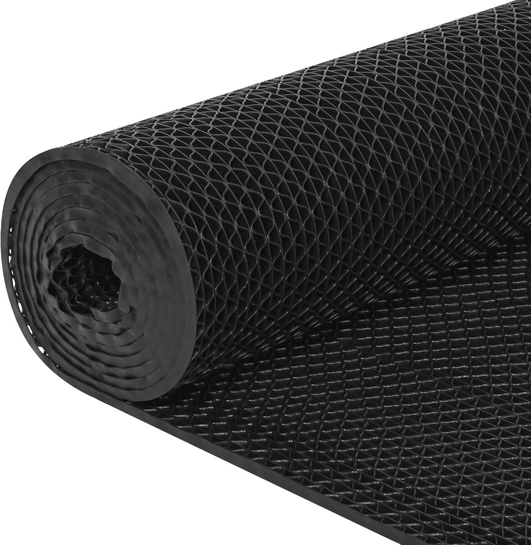 Drainage Floor Mat 3'x16'5'' Non Slip Commercial Mats 1/5'' Thick PVC Rubber Mesh Hollow Mat Entrance Mat for Wet Area Kitchen Swimming Pool Bathroom Washroom Restaurant Garage(Black, 3'x16'5''), 2'11" x 16'5"