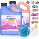 Epoxy Resin Kit, 64OZ Kit Crystal Clear Resin Epoxy, Bubble Free, No Yellowing, UV Resistant, Food Safe with Foil Flakes, Sequin, Easy Mix 1:1 for DIY Crafts Jewelry Making(32OZ x 2)