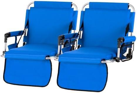 GREEN PARTY Stadium Seat for Bleachers Portable Outdoor Floor Folding Stadium Chair with Armrest, Back Support, Cup Holder, Mesh Bag and Hide Hooks, 2 Pieces