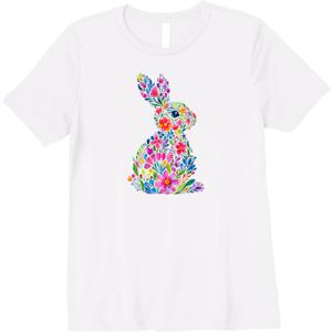 Easter Floral Rabbit Wildflowers Spring Cottagecore Premium T-Shirt, 2XL