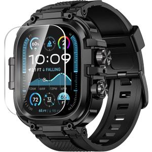 Goton Rugged Case with Band for Apple Watch Ultra 3/2/1 49mm, Military Grade Shockproof Cover + Screen Protector Kit for iWatch Band Men, Skin-Friendly TPU Strap for Outdoor Adventures (Black)