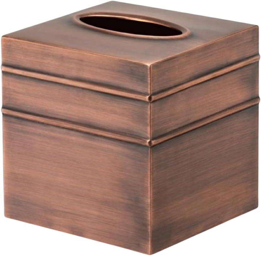 Monarch Abode Tissue Box Cover Square  Handcrafted Border Embossed Antique Copper Metal Tissue Holder Box for Bathroom Accessory, Aesthetic Decorative Facial Napkin Cube for Modern Home Decor